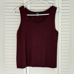 Eileen Fisher Tank Top Modal Blend Scoop Neck Size L Burgundy Asymmetric Seams